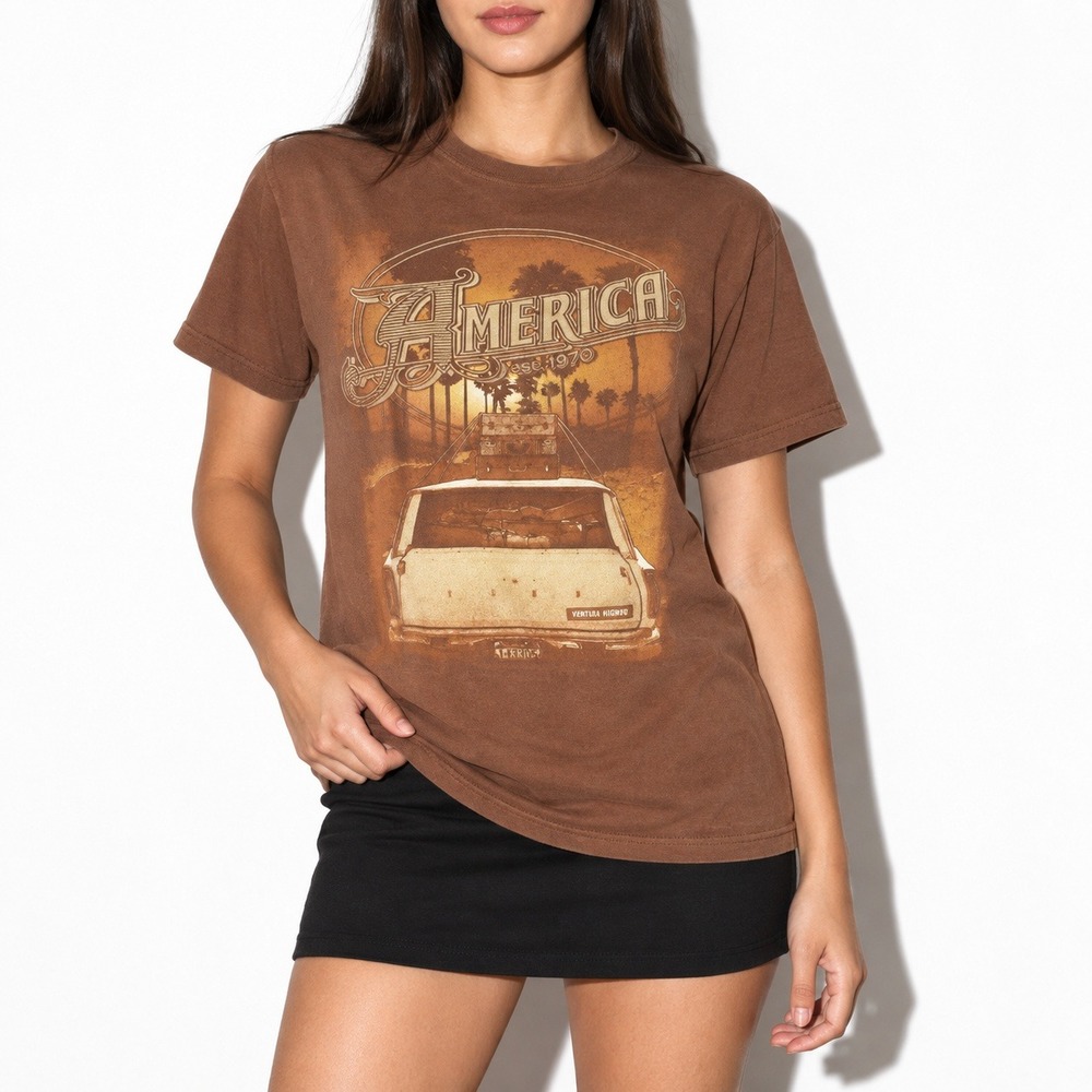 America Ventura Highway Double Sided Tee Size M Brown 70s Retro Band T Shirt